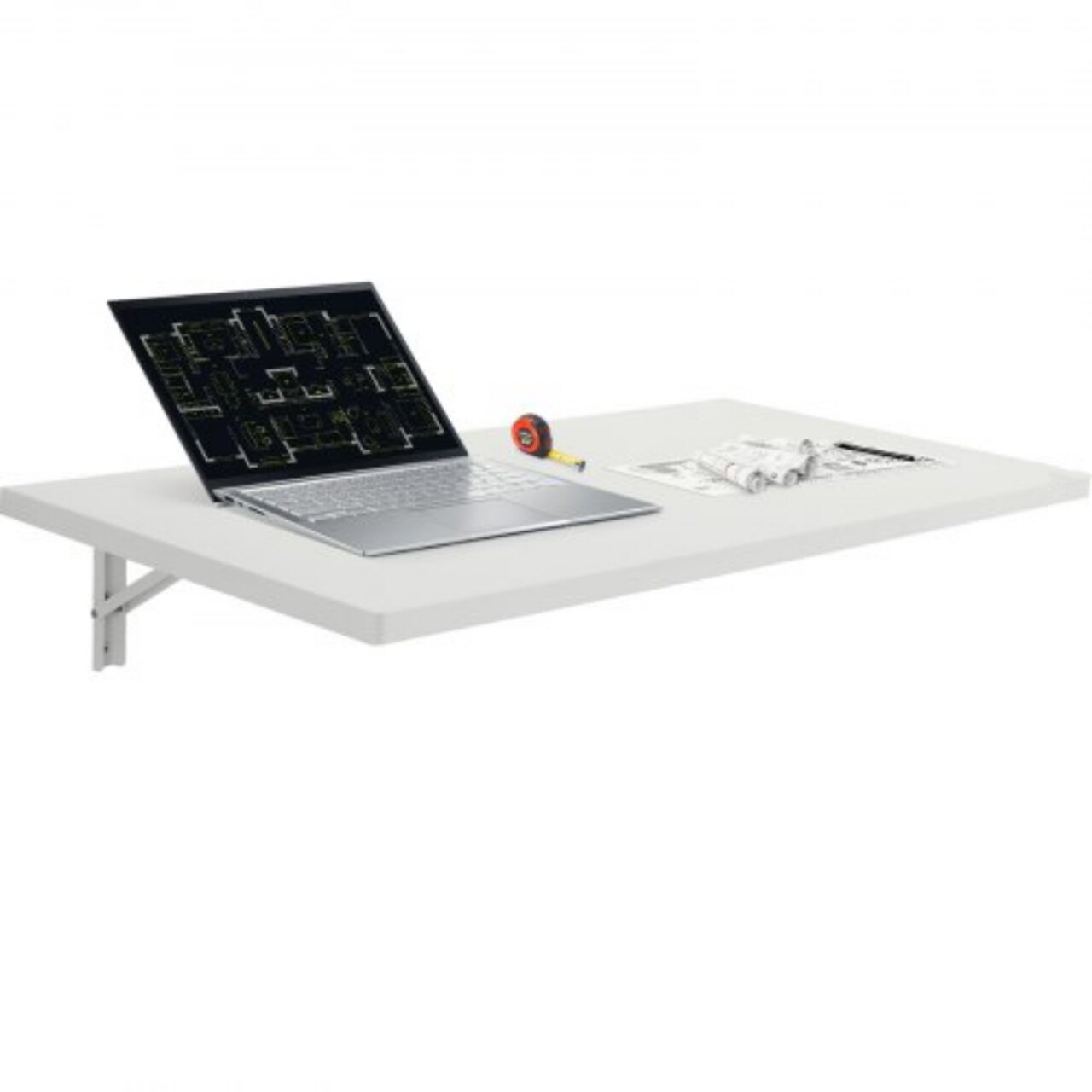 Wall Mount Foldable Desk Floating Table with Iron Bracket for Small Spaces White